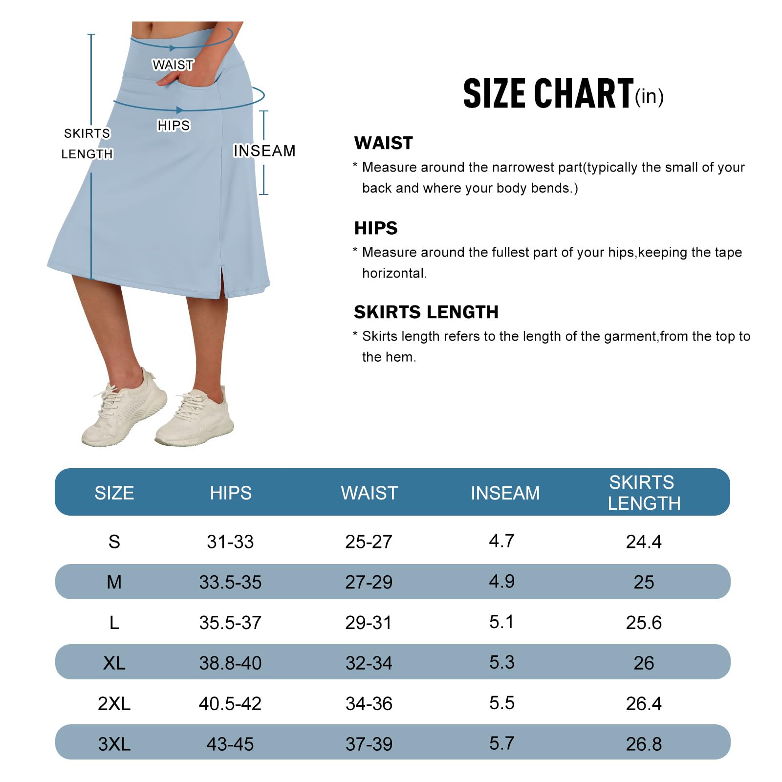 Jupe-Short mi-Long pour Femme avec 3 Poches, Jupes modestes, Jupe-Genou de 61 cm