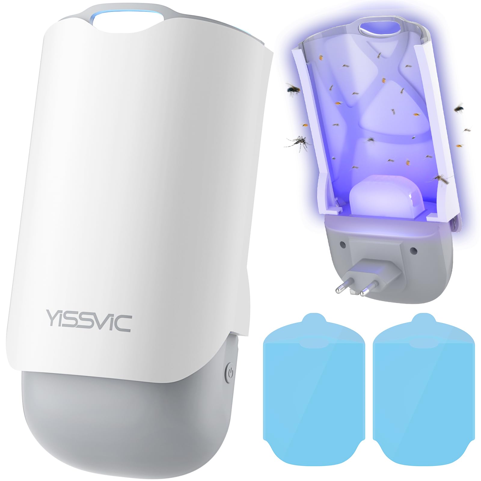 YISSVIC Pułapka na muchy 365 nm UV na komary, muszki owocówkowe, muszki do użytku wewnątrz pomieszczeń (1 urządzenie + 3 opakowania uzupełniające)