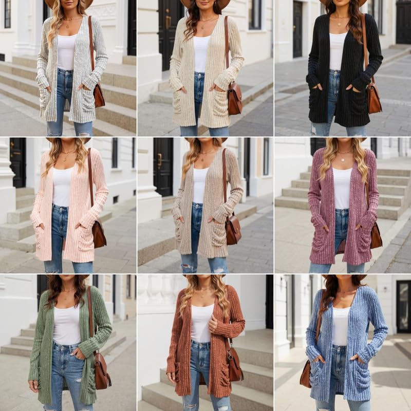 Womens Lightweigh Long Cardigan Sweaters Long Sleeve Open Front Knit Cardigans with Pockets Trendy Spring Tops - Image 4