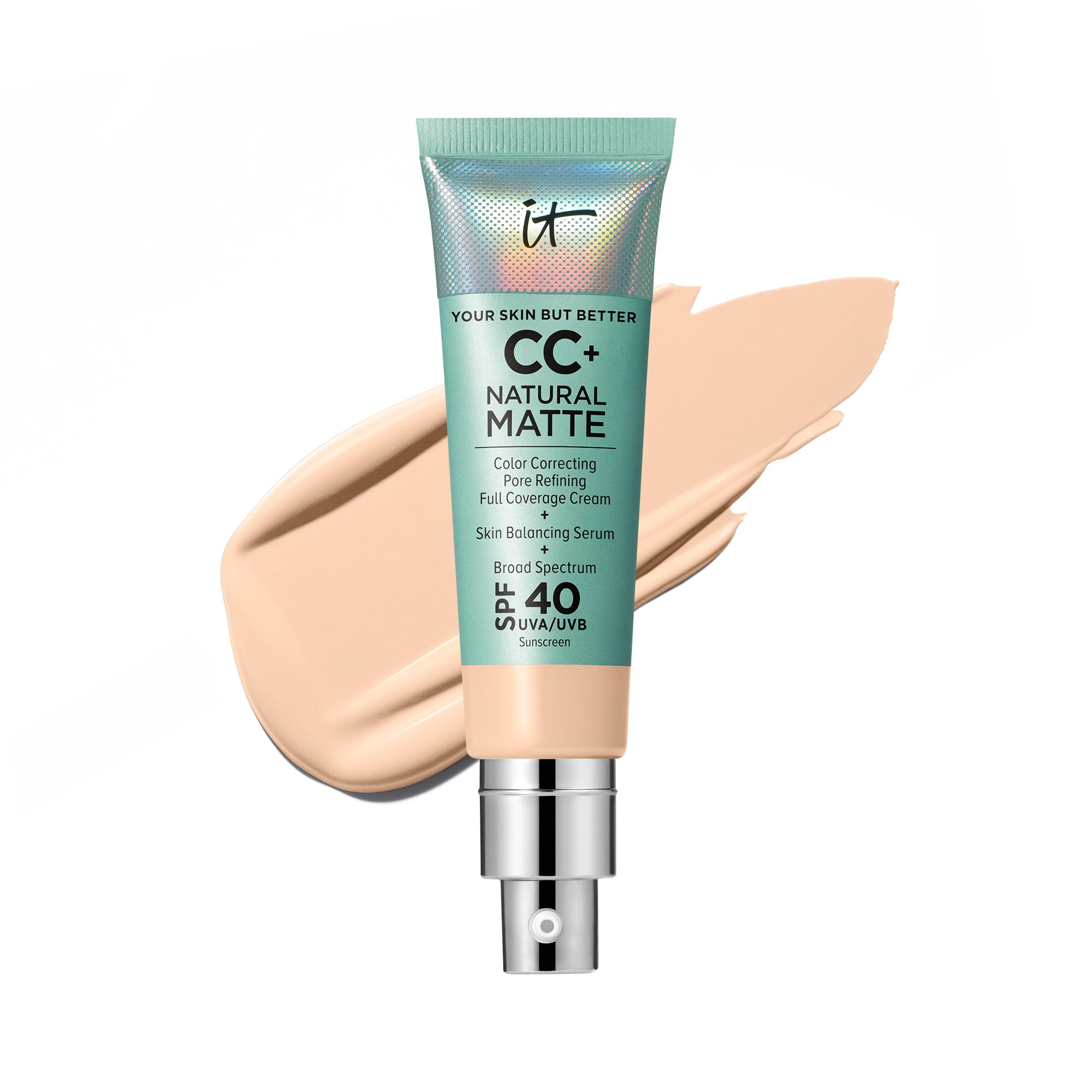 IT Cosmetics CC Cream Natural Matte - Poreless Full Coverage Foundation With SPF 40 16HR Shine Control Color-Corrector