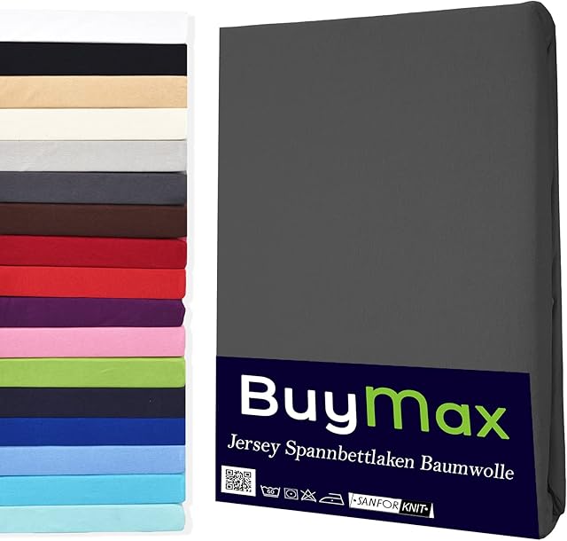 Buymax Prześcieradło z gumką 180 x 200  200 x 200 cm prześcieradło z gumką prześcieradło 100% bawełna dżersej poszewka na kołdrę do materacy o wysokości do 25 cm, antracyt