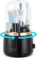 Vista 7 de Portacepillos de dientes para baños, giratorio de 7 ranuras con tapa y drenaje de agua, soporte para cepillos de dientes eléctricos para niños