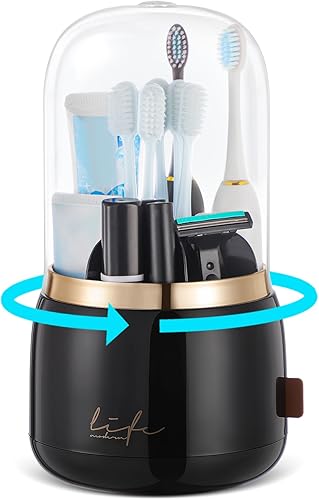 Portacepillos de dientes para baños, giratorio de 7 ranuras con tapa y agua de drenaje, soporte para cepillos de dientes eléctrico para niños y