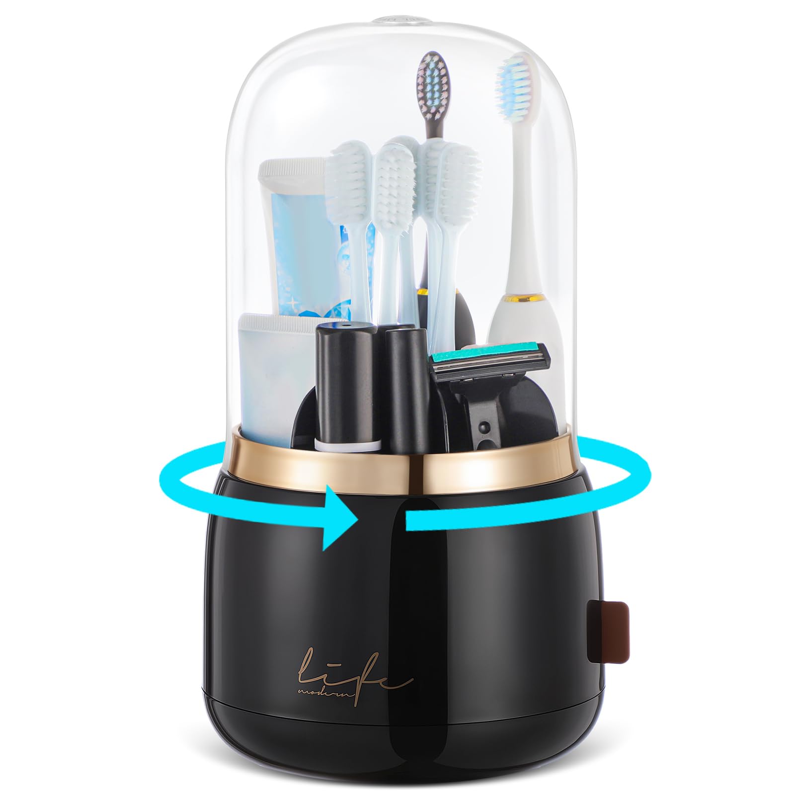 Toothbrush Holders for Bathrooms,Rotating 7-Slot with Cover and Draining Water,Kids Electric Toothbrush Holder and Toothpa...