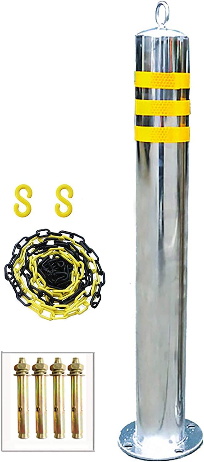 Safety Bollard Traffic Delineator Post, Security Posts and 5m Barrier Chain Stainless Steel Barrier and Plastic Chain Set Reflective Tape Barriers with Hanging Ring Easy Installation(800mmx89mm)