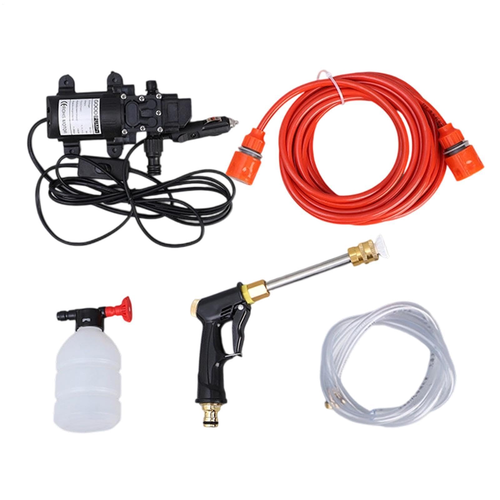 A Presión con Manguera y Pulverizador de Bomba de Agua | Kit Lavado Coches 12V con Depósito Espuma Para camiones, coches, exteriores, patios, jardines, paredes, suelos, limpieza y