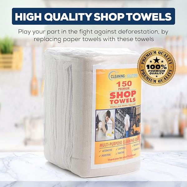Simpli-Magic Cotton Shop Towels 14"x12" (145 Pack) – Reusable Cleaning Shop Rags for Automobiles, Industries, Garage and Homes (White) - 2