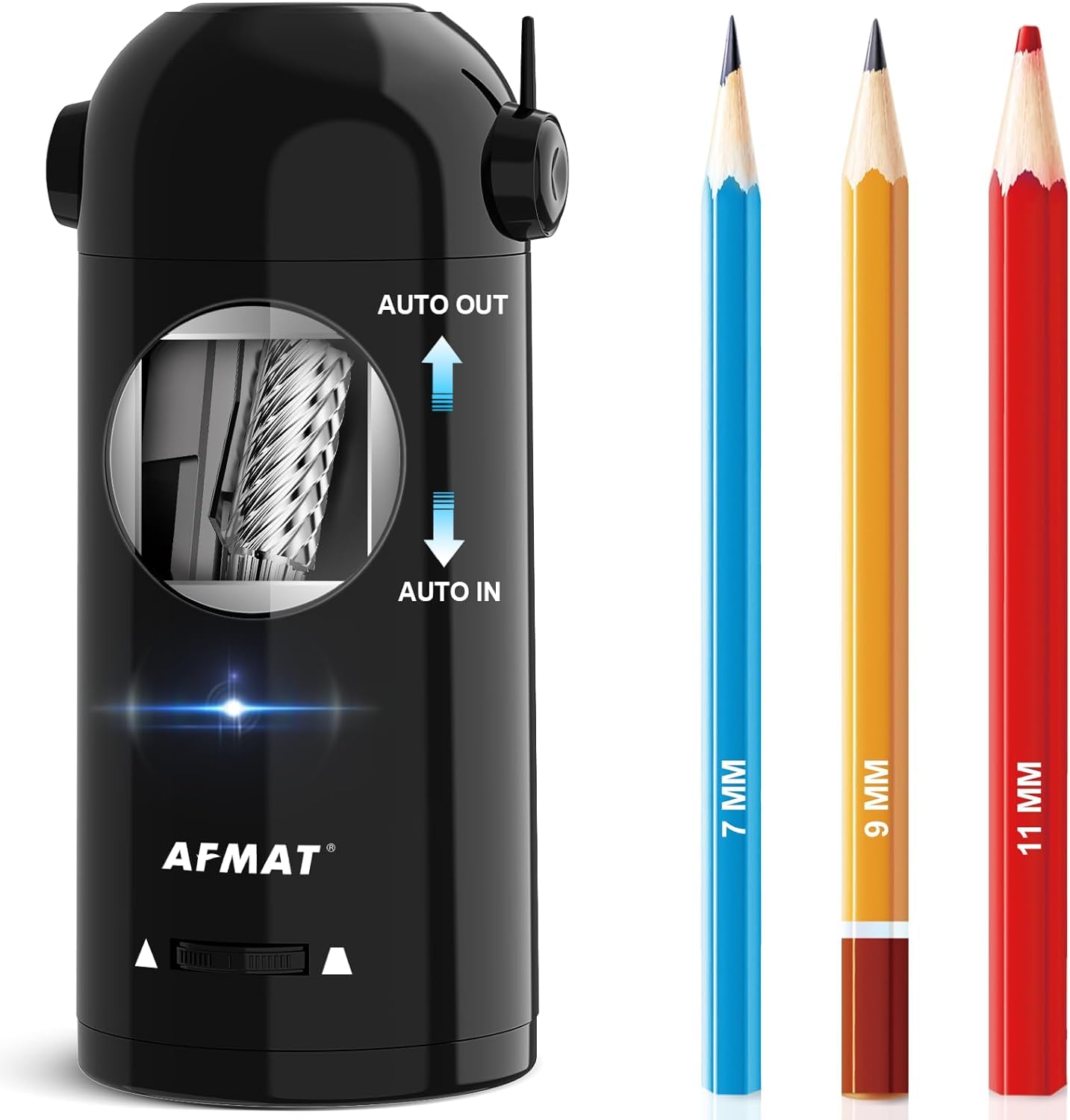 AFMAT Temperamatite elettrico completamente automatico con contenitore, temperamatite elettrico per matite da 7 a 11,5 mm, portatile e sicuro, temperamatite elettrico ricaricabile per casa, ufficio