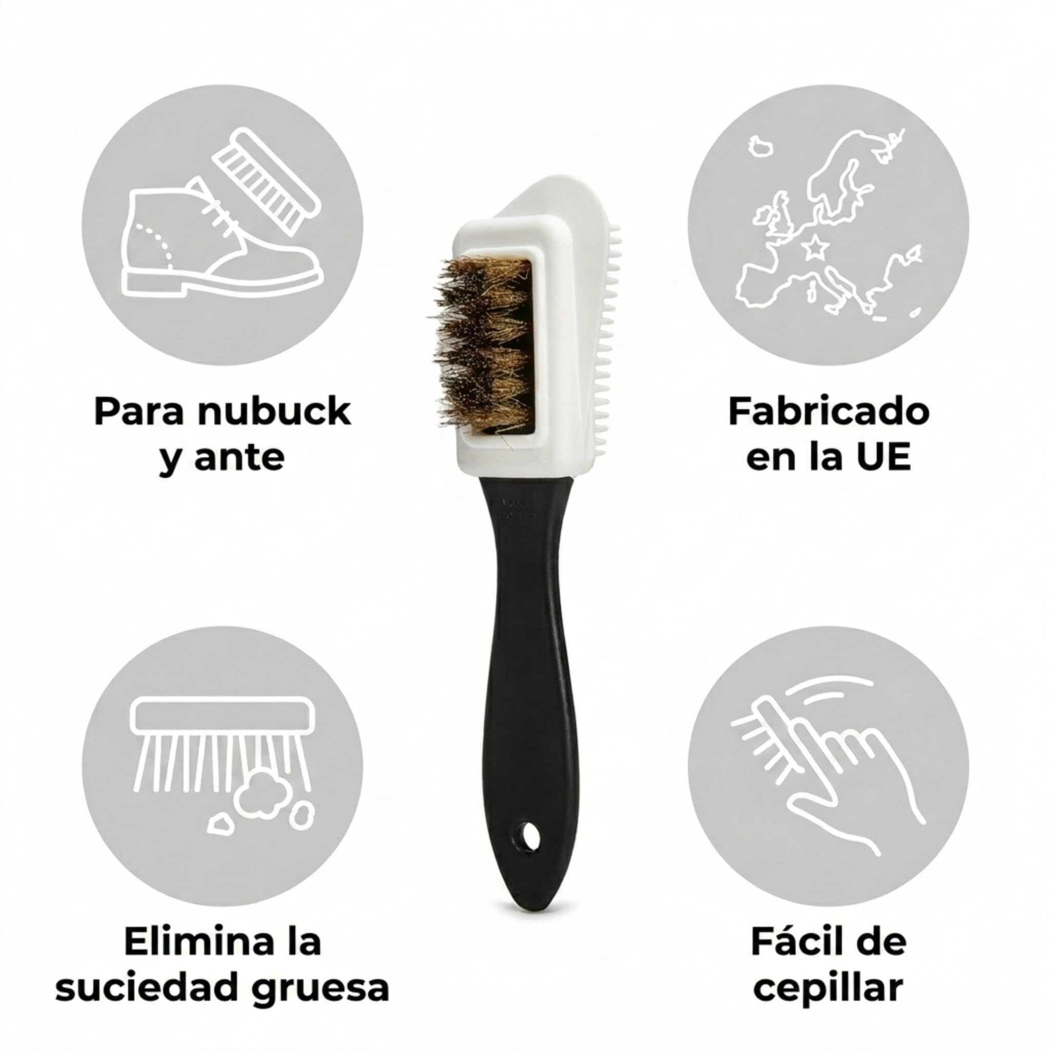 Kaps Cepillo de Limpieza de 4 Caras Multifuncional de Calidad para Nubuk y Ante, Cerdas de Latón, Limpia y Da un Cepillado Perfecto