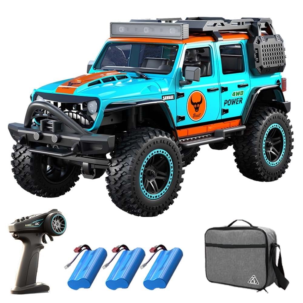 RC Crawler pojazd wspinaczkowy 1/20, zdalnie sterowany model ciężarówki 4WD Off-Road All Terrain, samochód wspinaczkowy terenowy, silnik bezszczotkowy 2,4 GHz, SG206PRO, 3 baterie (niebieski)