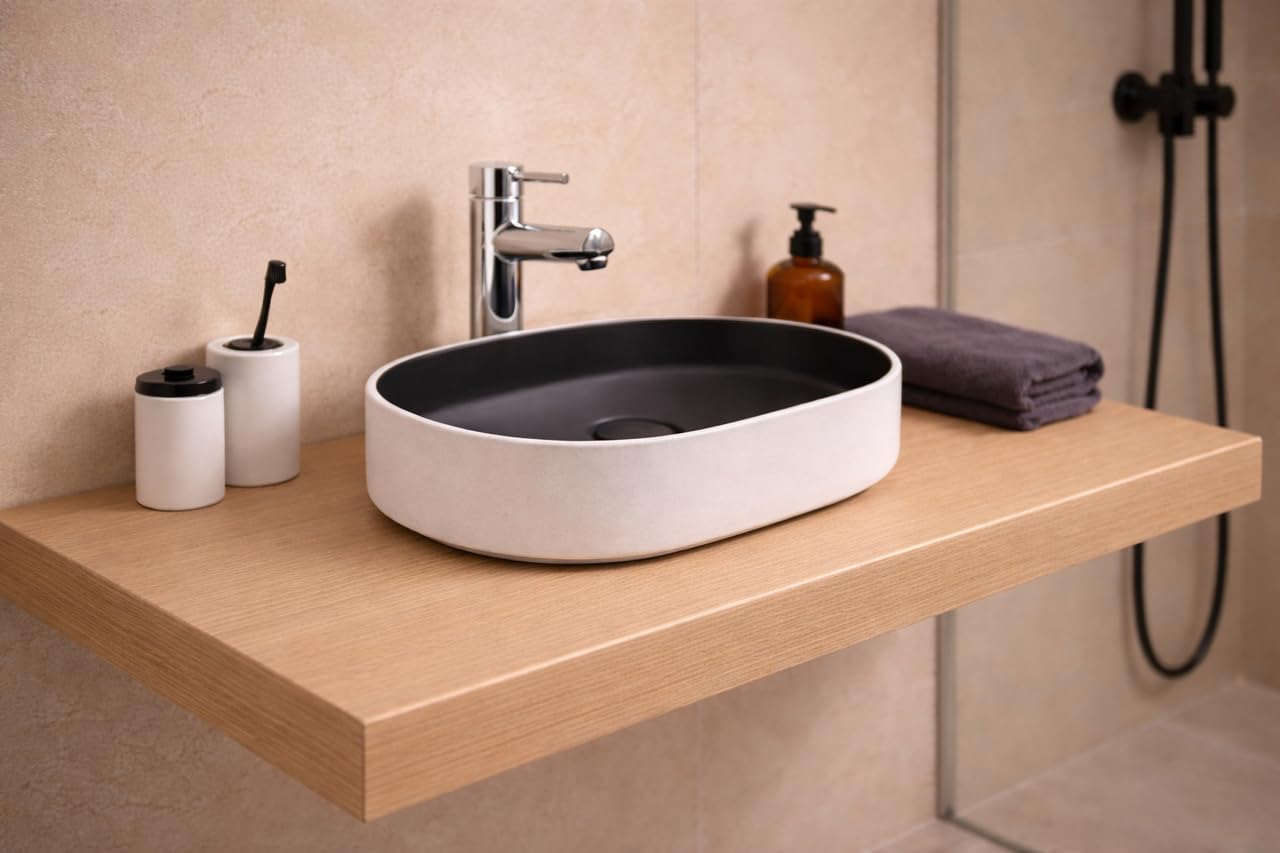 Vasque à poser ovale capsule -50 x 37 cm -Noir et blanc mat -MISSA