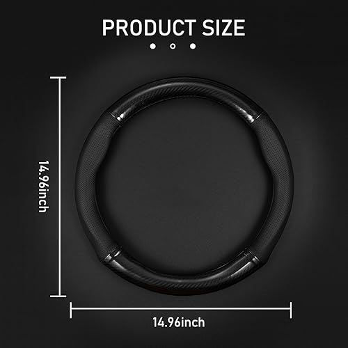 Miniatura 2 de 1 funda redonda para volante de automóvil, de fibra de carbono de 14.9 pulgadas, protección antideslizante con orificios de aire, absorbente de