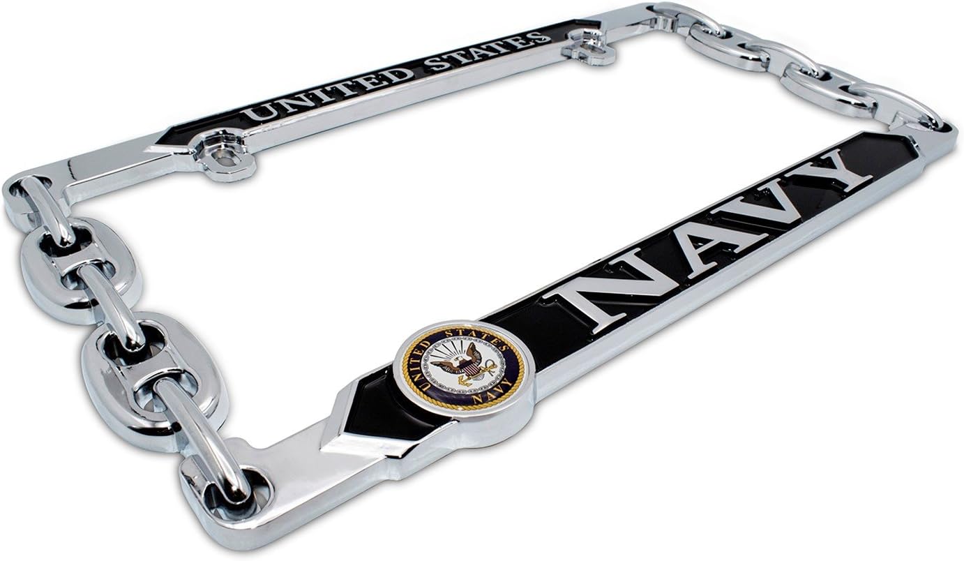 Elektroplate Officially Licensed – United States Navy Chrome-Plated All-Metal Standard Size Premium 3D License Plate Frame Tag Holder for Cars/SUVs/Trucks Weather-Proof Automotive Accessory