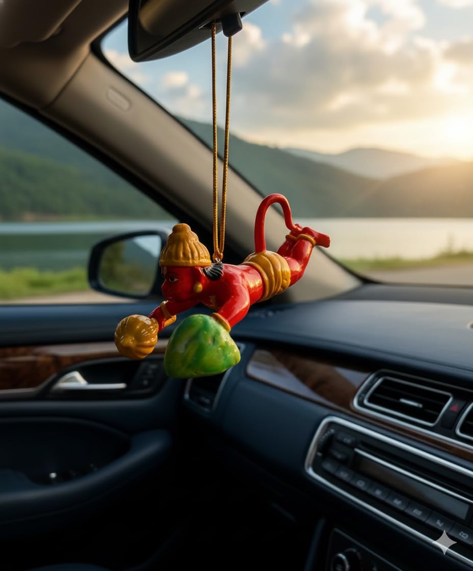 N.S ORGANIZATION Flying Lord Hanuman for Car Hanging Ornament | Handmade Decorative Car Hanging Accessory | Door Window Hanging Hanuman Ji Idol for Car Dashboard-image-46