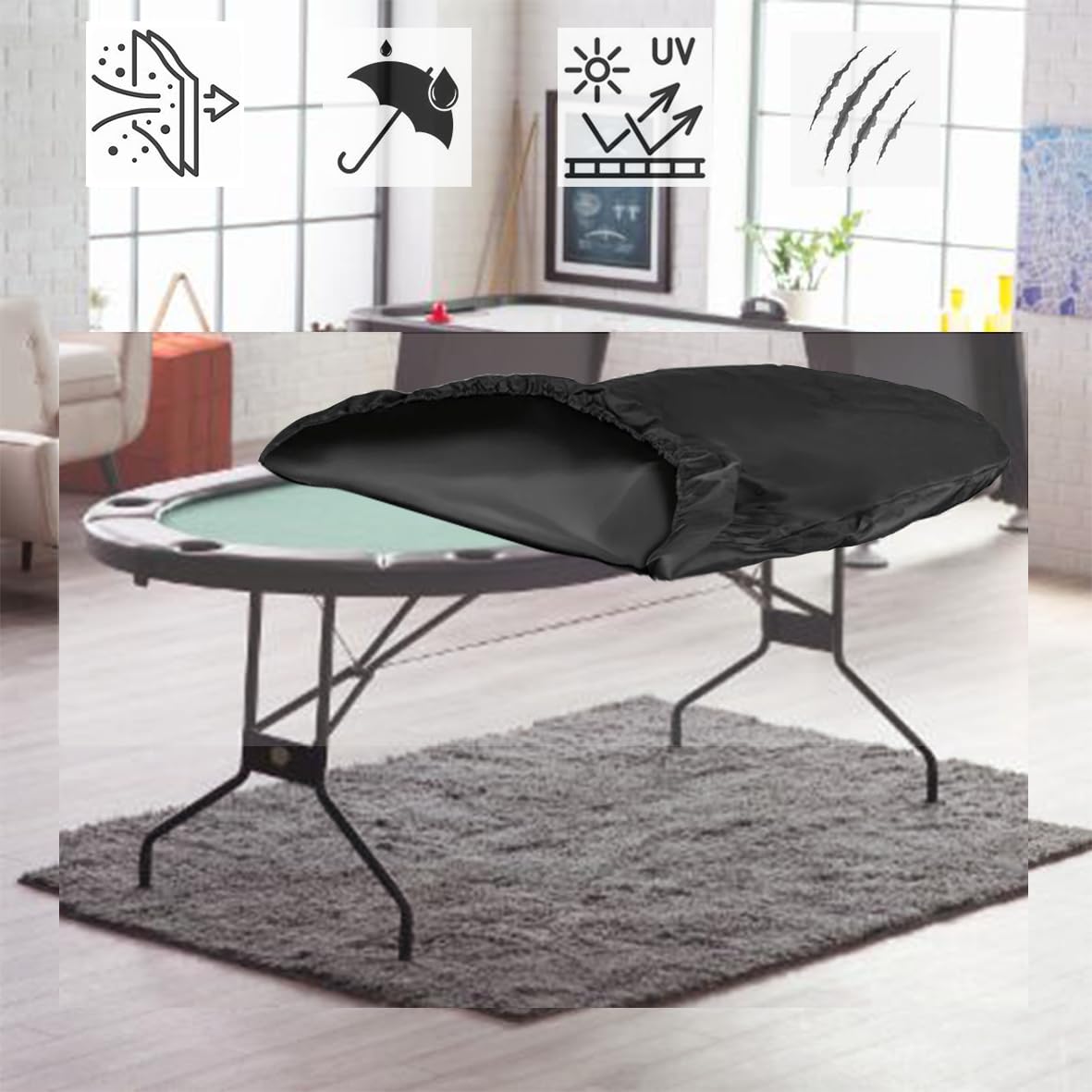 Housse De Table De Poker En Tissu Oxford 210D - 244 X 112 Cm - Protection Anti-Poussière Et Eau (Noir)