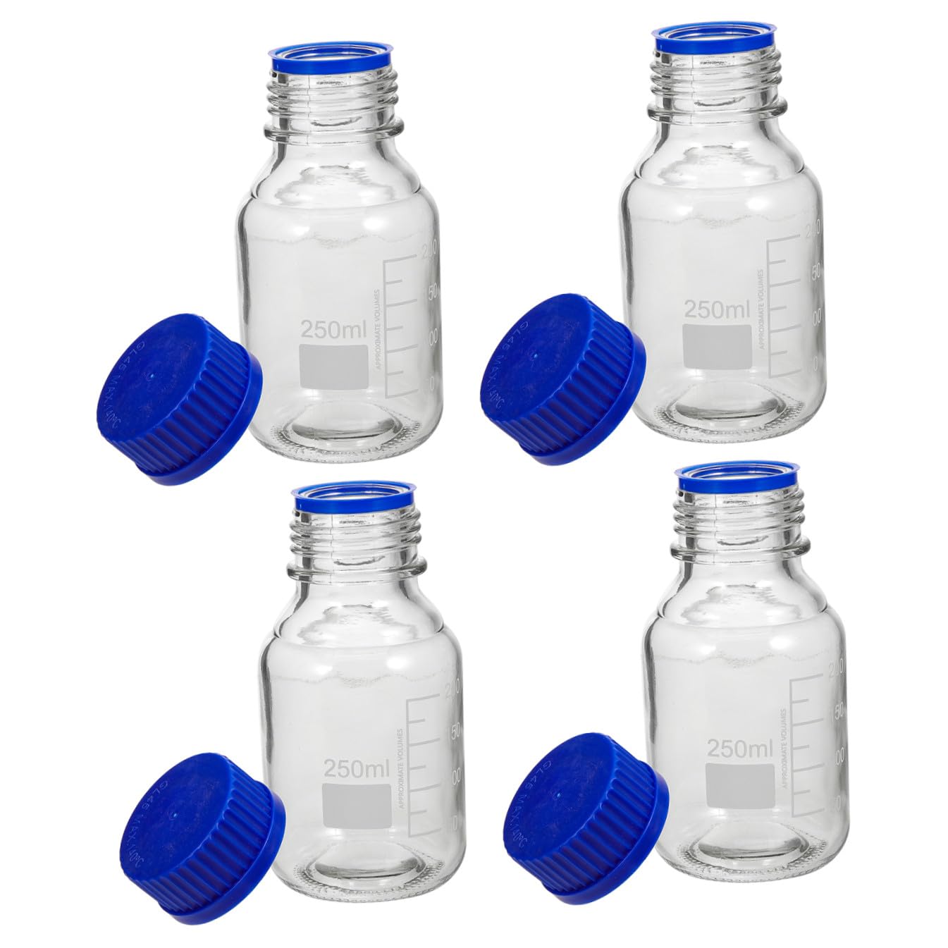 Cabilock 4piezas Botella De Reactivo Con Tapa Azul Botella De Vidrio Vacía Graduada Para Laboratorio y Almacenamiento De Líquidos