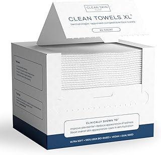 Clean Skin Club Clean Towels XL®, 100% USDA Biobased Face Towel, Disposable Face Towelette, Eczema Association Accepted, Makeup Remover Dry Wipes, Ultra Soft, 1 Pack, 50 Ct