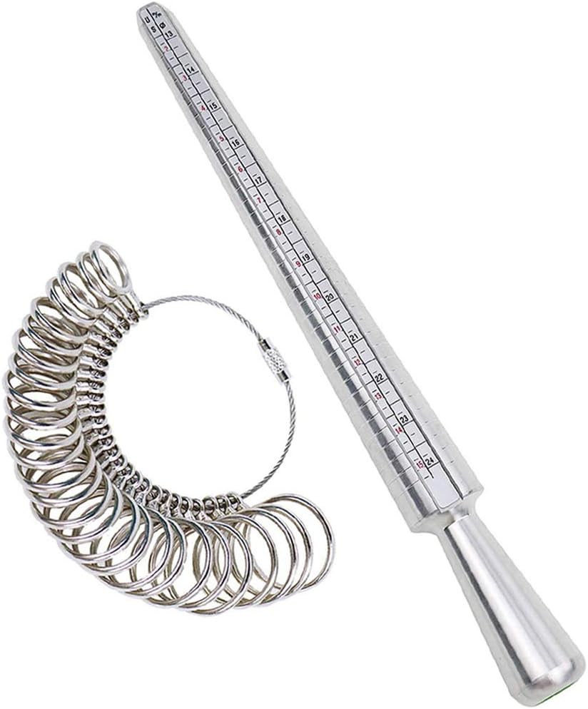 NIUPIKA Ring Sizer Measuring Tool Ring Mandrel Ring Measurer Ring Sizing Kit Measure Finger Size Measurement Tool Set Metal Gauge US Size 1-13 Jewelry Sizers Kit of 27 Pieces
