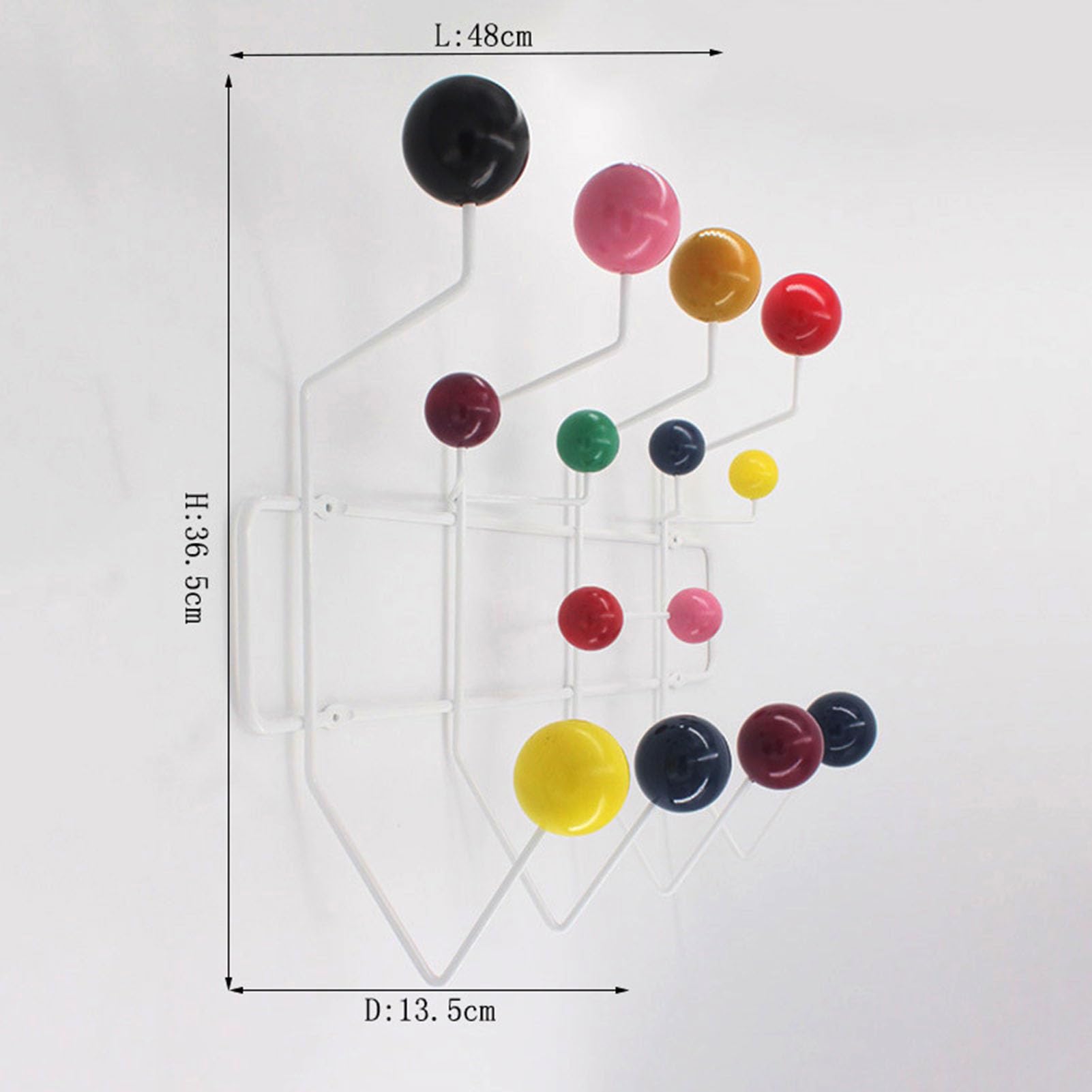 Perchero De Pared Con 14 Ganchos De Bolas De Madera Multicolor Para Entrada, Pasillo, Dormitorio Y Baño