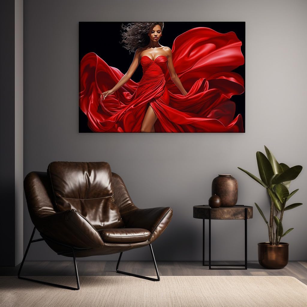 Canvas for Living room. Elegance in Motion: Captivating Beauty in a Crimson Cascade, 27 x 18 inch Canvas Wall Art - Contemporary Masterpieces - Modern Home Decor - 69x46 cm (27x18 inch)