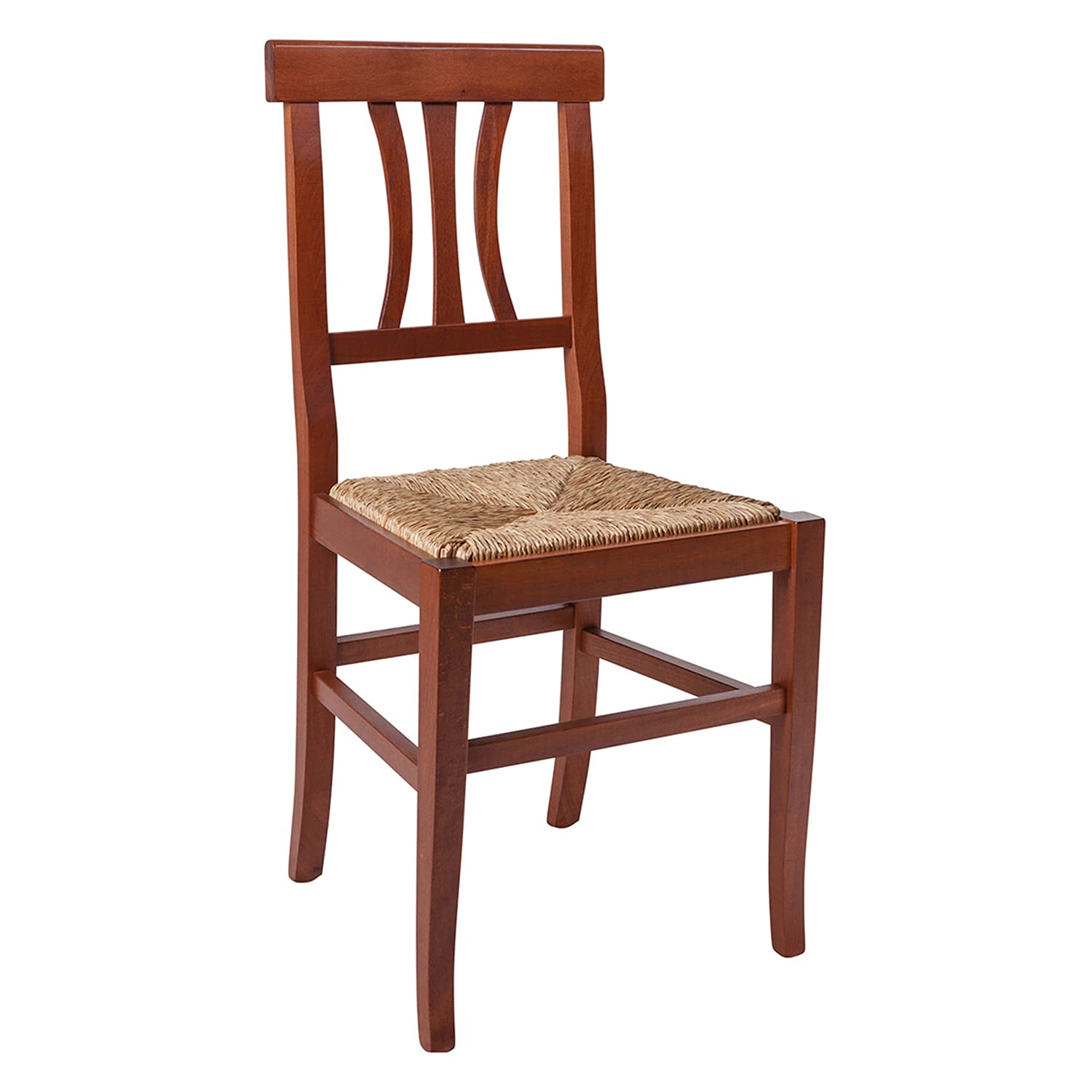 Dmora Set di due sedie classiche in legno con fondello in paglia, colore noce, cm 42.5 x 89x 42.