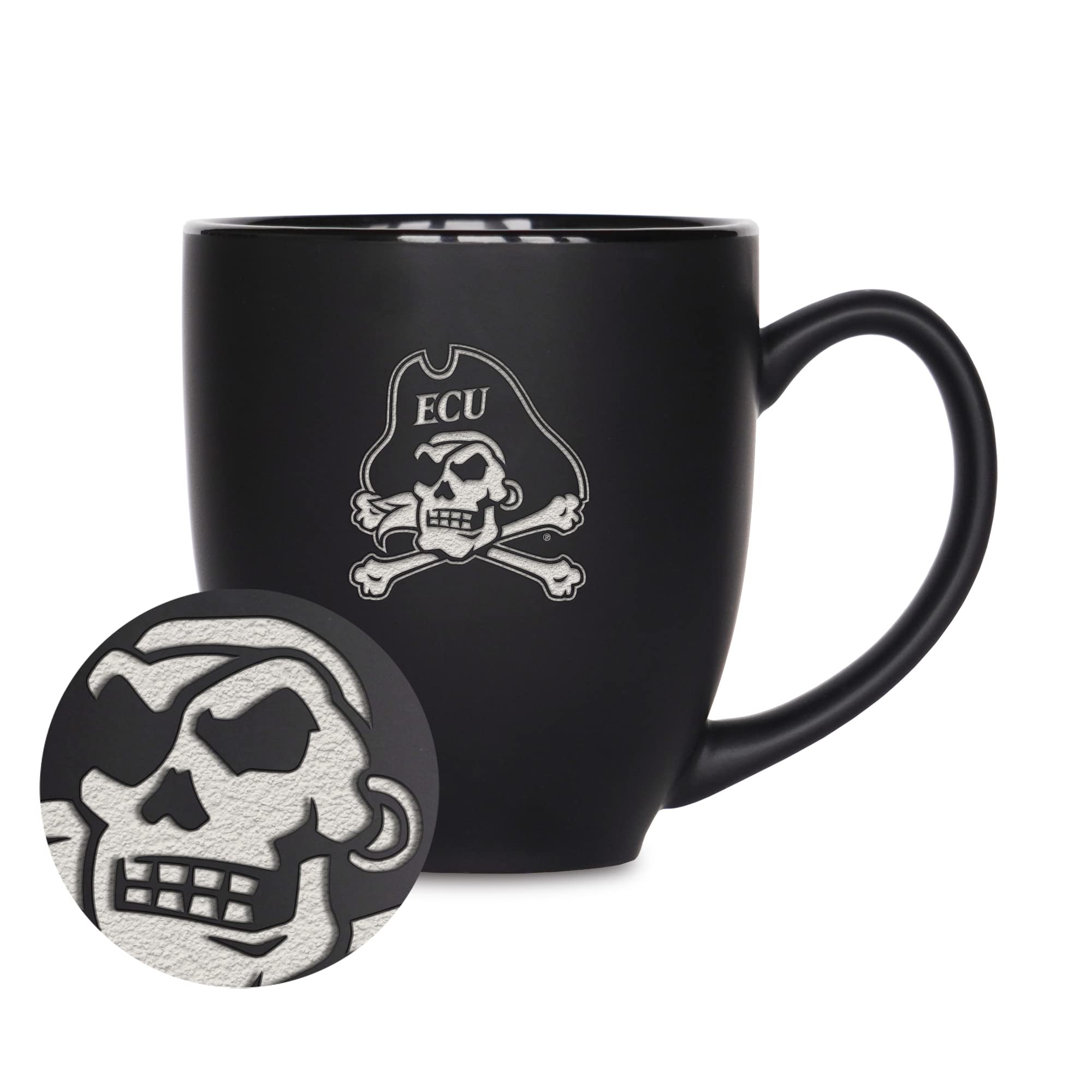 Rico Industries NCAA D E F G Standard 15oz Laser Engraved Matte Black Ceramic Bistro Mug - For