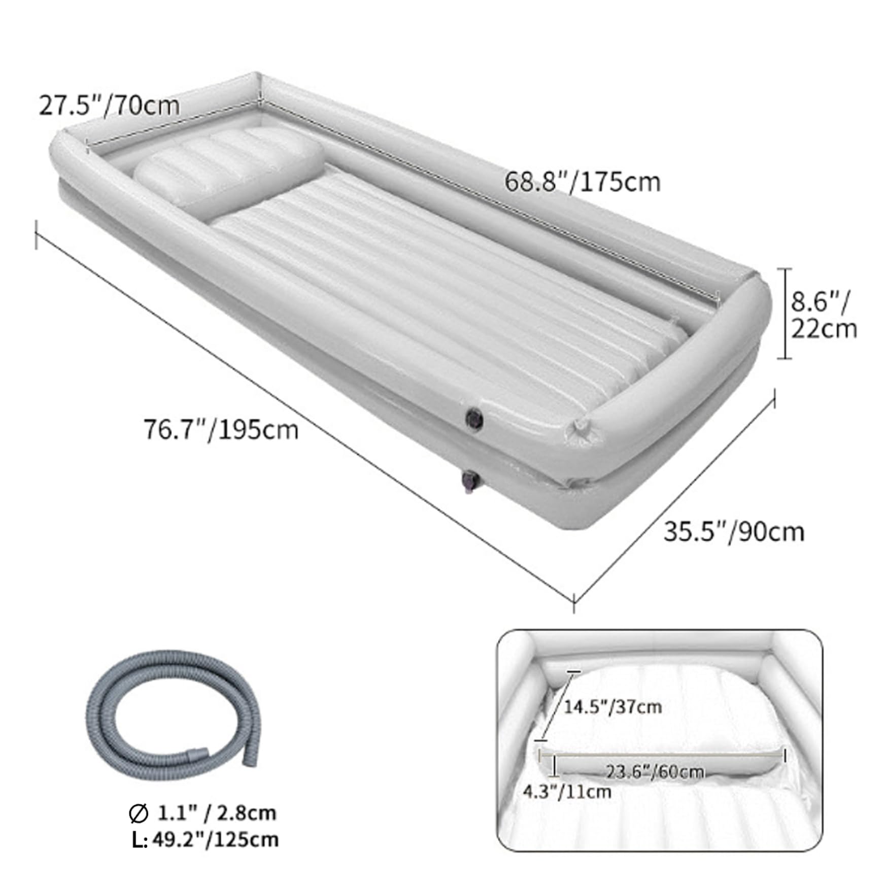 Bañera inflable, estación de lavado de cabello portátil para ducha junto a la cama, cómoda bañera para el cuidado de personas mayores, uso doméstico para adultos y niños, blanco, decoraciones de Été
