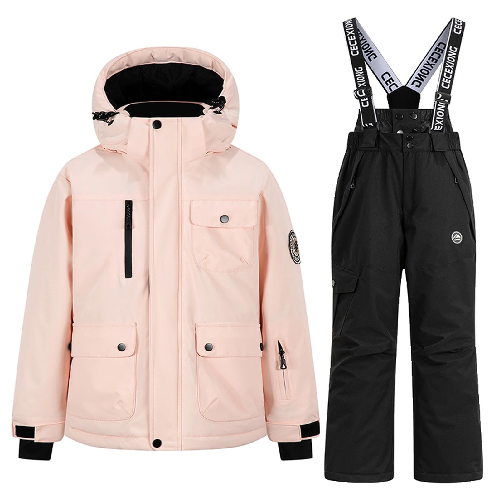 Combinaison de neige Garçons Filles Hiver Ensemble de Ski avec Combinaison d'extérieur softshell et Neige Bavoir Pantalon-Épaissi-Couleur Unie Ensembles de Neige Veste pour 3-14 Ans