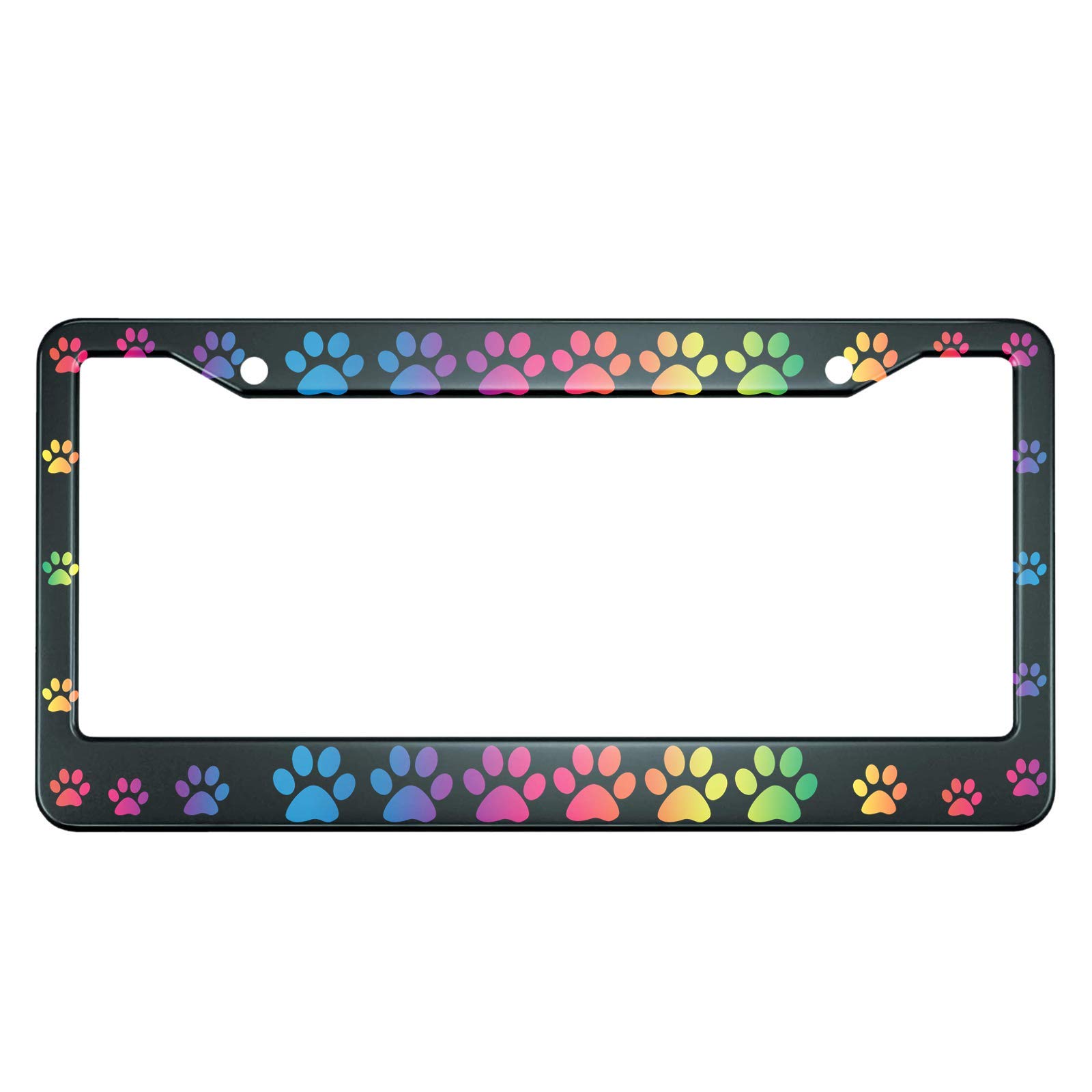 HOSNYE Dog Paw Print License Plate Frame Rainbow Gradient Metal License Plate Cover Front Plates Frames Car Tag Frame for Women Men US Vehicles