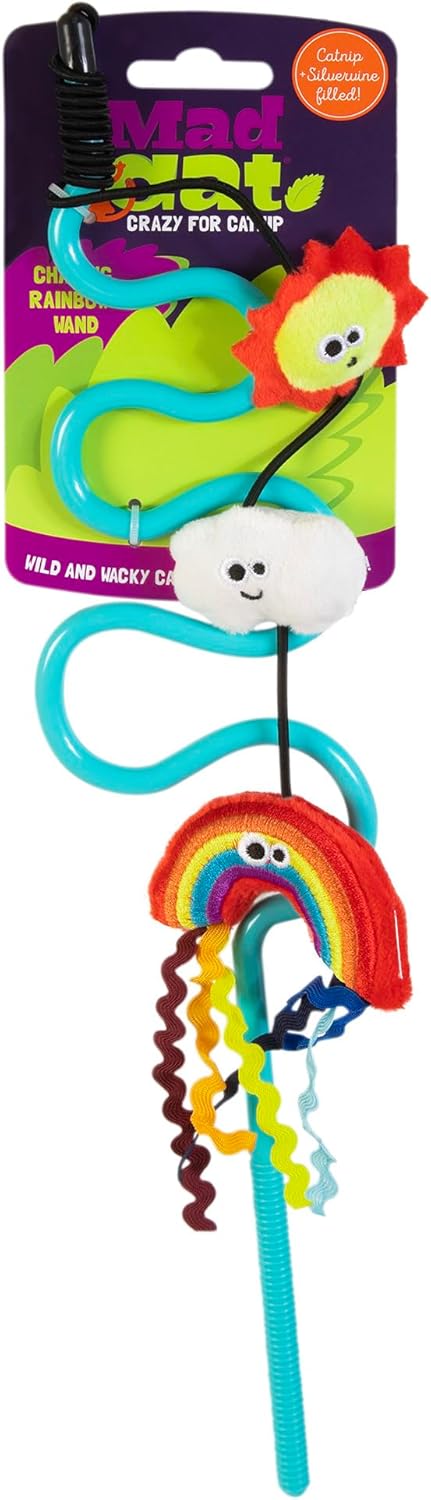 Mad Cat Rainbow Chaser Wand with Catnip & Silvervine Cat Toy, Pack of 1