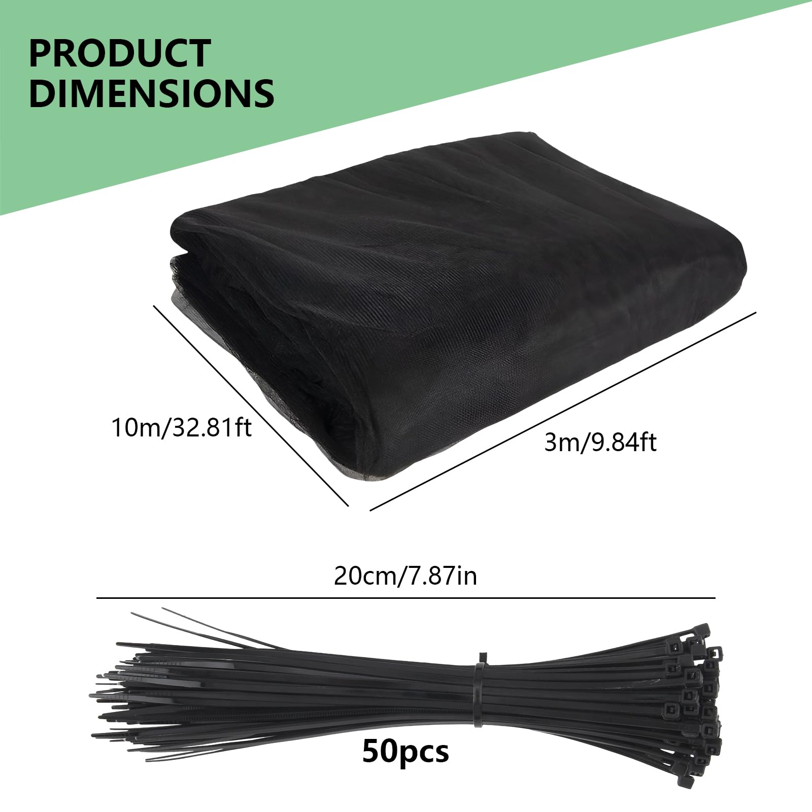 Vaskula Moustiquaire 3 x 10 m Filet Anti Insecte Noir avec Attaches