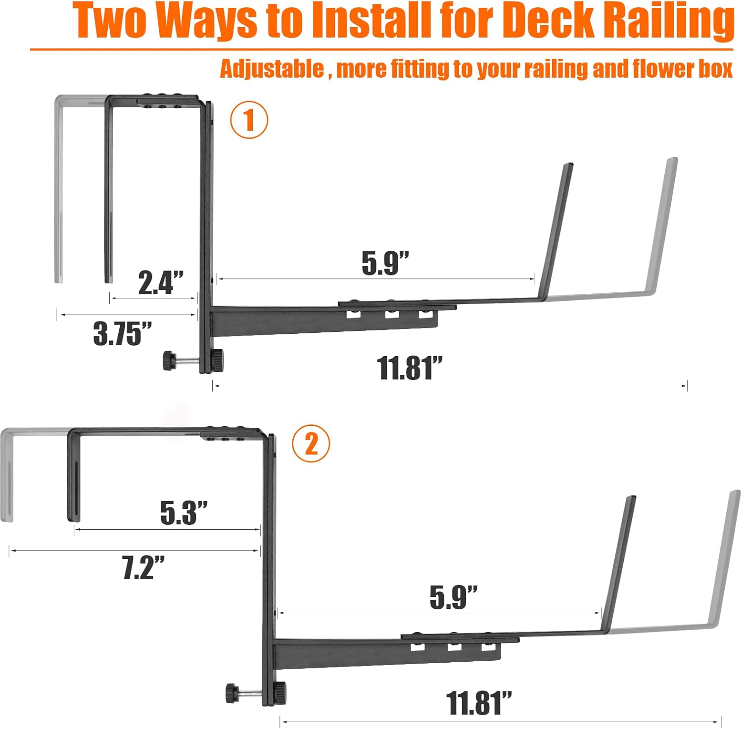 4 Pcs Adjustable Railing Planter Boxes Brackets,Heavy Duty Iron Window Box Planters Holder Outdoor for Railings,Windowsill,Patio,Deck,Garden,Balcony,Fence,Wall,Porch,Black