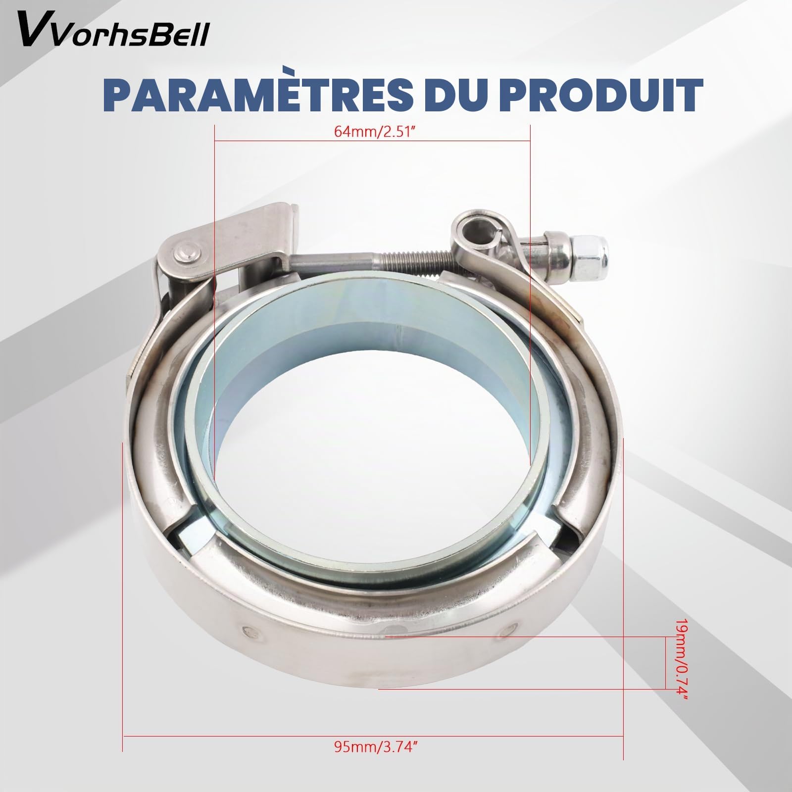 Collier de serrage en acier inoxydable de 6,3 cm(2,5") à dégagement rapide en V - Collier de serrage turbo en acier inoxydable 304 avec bride mâle femelle - Compatible avec moteur diesel