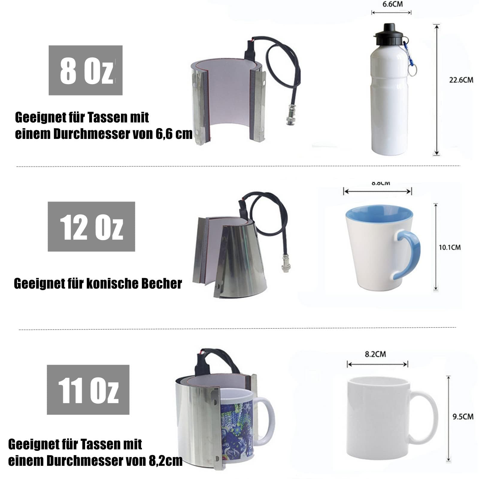 6 in 1 Tassenpresse Sublimationspresse - Transferpresse Mug Press 8-30OZ, 500W - 200 ℃ Schnelles Erhitzen, Multifunktionale Becherpresse, Sublimation Tasse Drucken mit Digitalanzeige