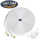 Cat 7 Ethernet cable for PS4, 50 ft Slim High Speed Wire Internet Cable with clips, Faster than Cat6 Cat5,Computer Network cord with Shielded (STP) RJ45 Plugs for PS3, MAC Pro, TV, Laptop- White(15M)