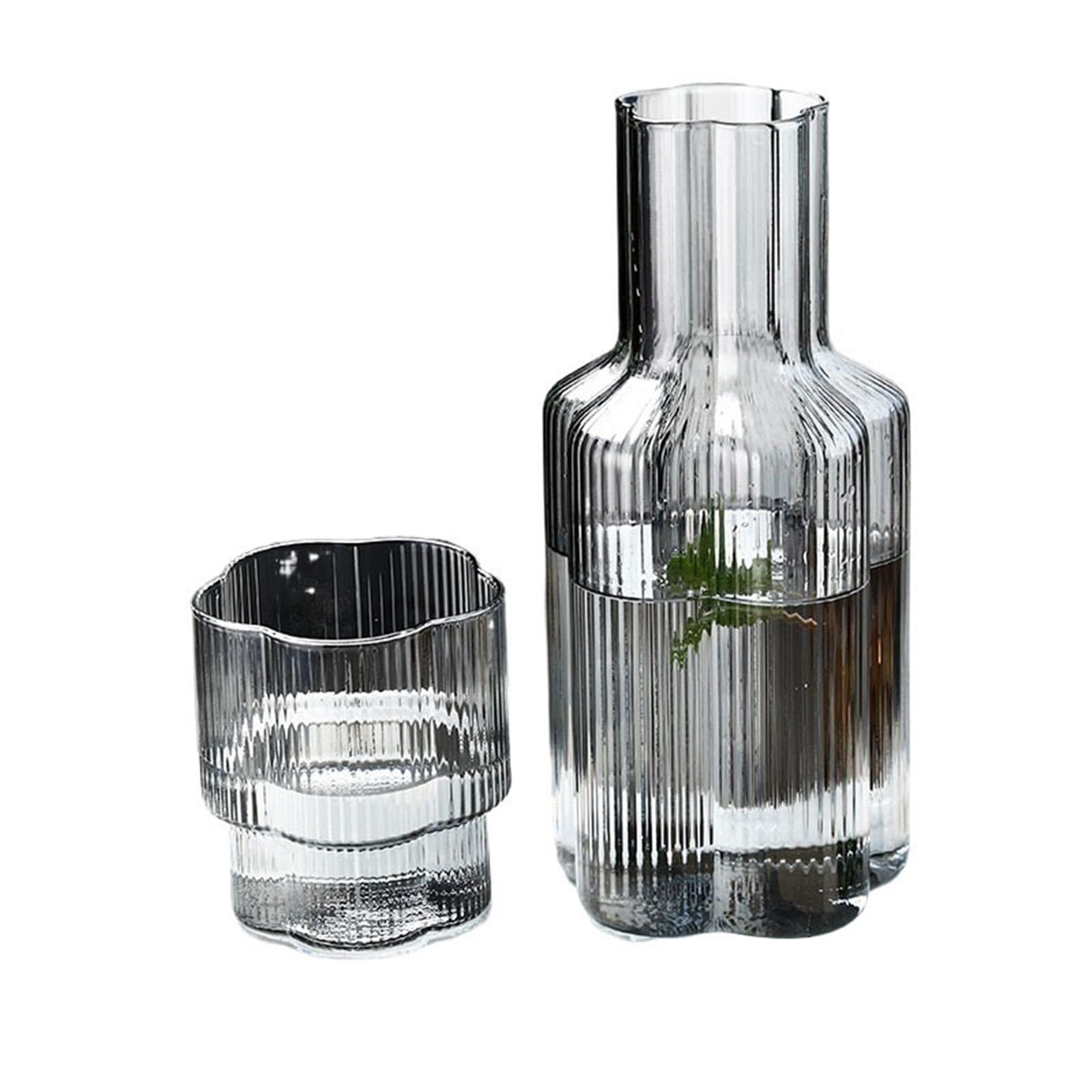 Juego De Jarra De Agua Para Mesita De Noche, Jarra De Vidrio Para Mesita De Noche, Dispensador De Jarra Agua Cristal Transparente(Gray)