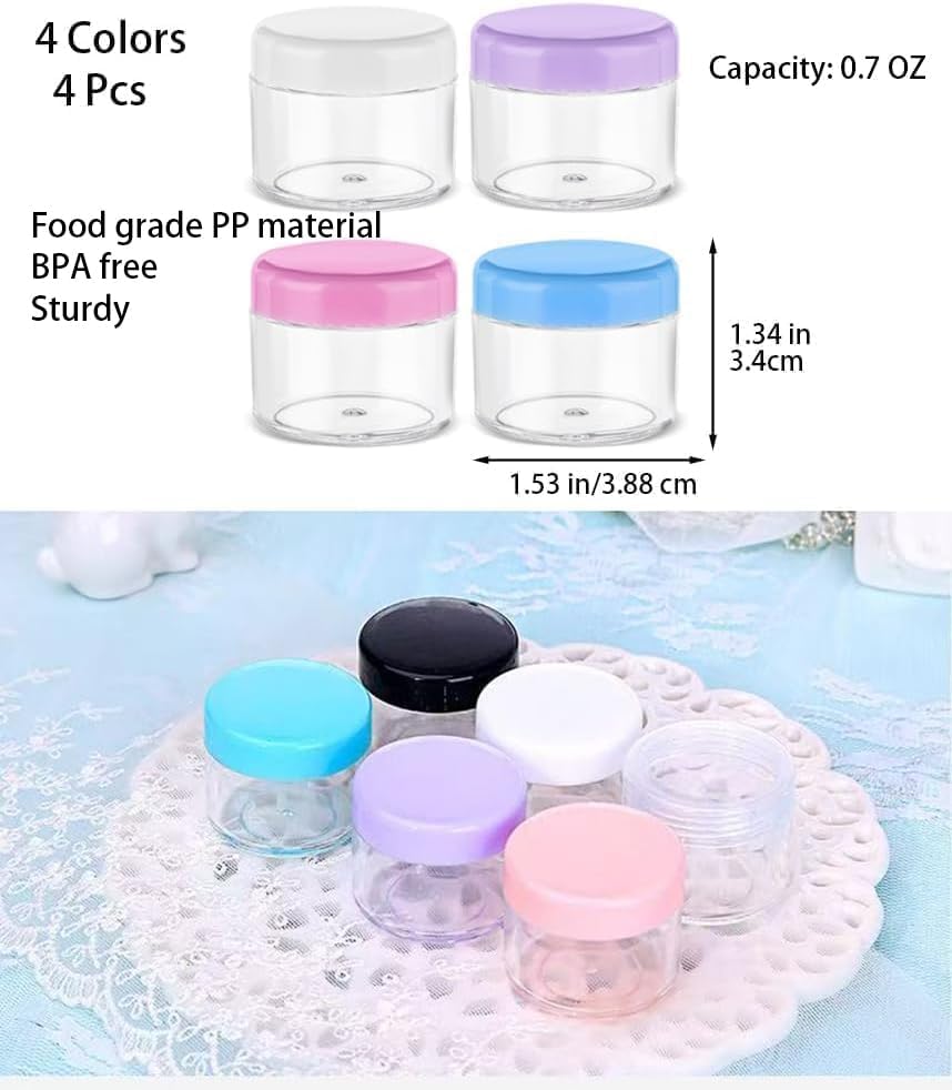 4 Pcs 0.7 oz Travel Cream Jars Round Clear Wide-mouth Leak Proof Plastic Container Jars with Lids Leak-proof Plastic Travel Size Containers Refillable Cosmetic Containers (white, blue, pink, purple) image 4