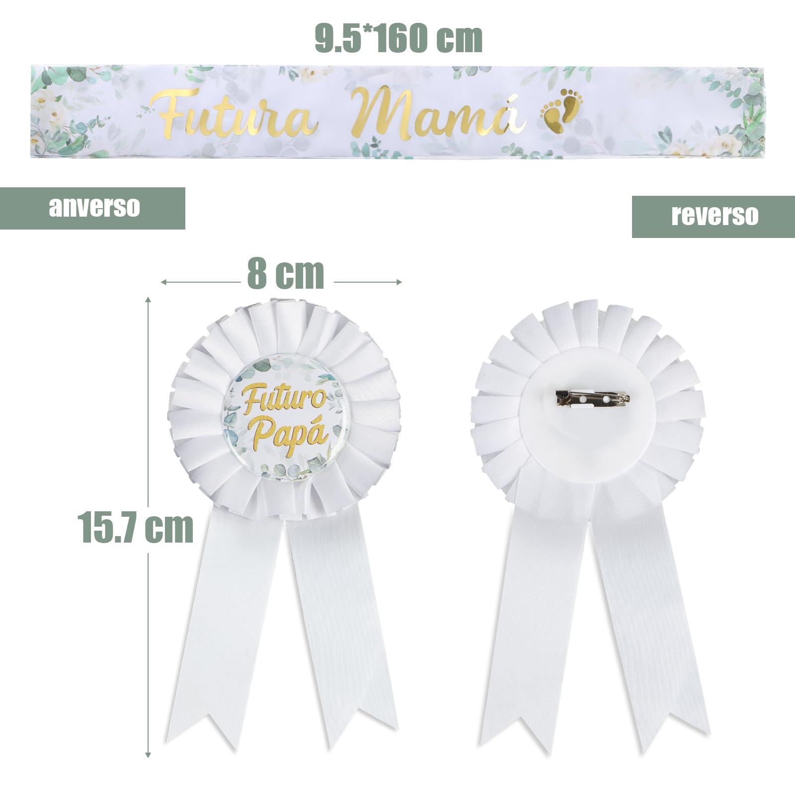 BETESSIN Fascia Futura Mamá Spilla Futuro Papá Decorazione Nascita Versione Spagnolo Cartoncino Bianco Bambino