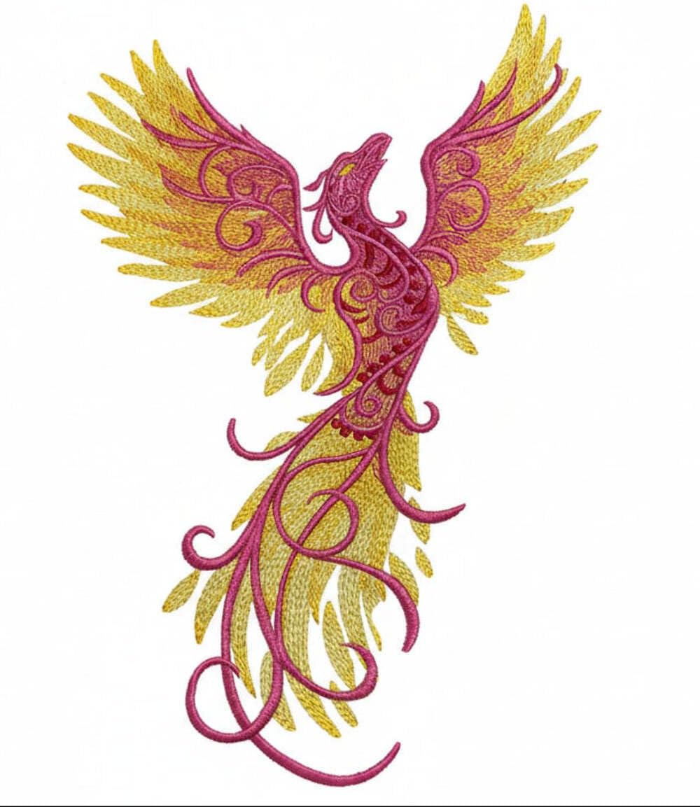 Majestic Phoenix Ascends Embroidery Patch – Large 6.8" x 9.69" Iron-On/Sew-On Appliqué for Jackets, Bags & DIY Crafts