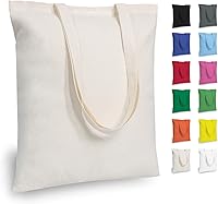 TOPDesign 12-Pack 16x15 Inch Lightweight Cotton Tote Bags - Reusable Grocery Shopping Bags for DIY, Gifts, Promotions