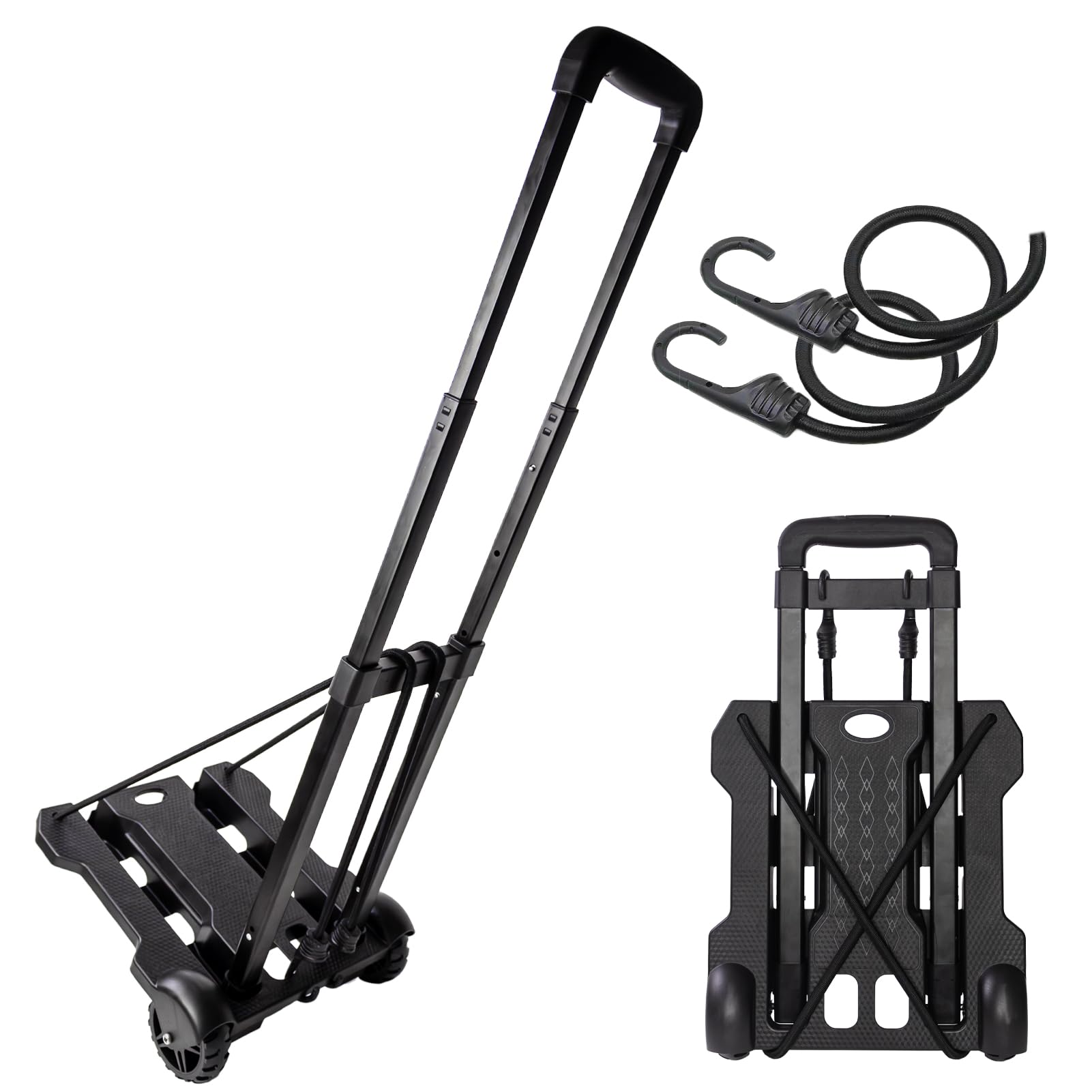Carro de mano plegable, carrito de mochila, carrito de equipaje resistente con 2 cuerdas elásticas para equipaje, mochila, viajes, mudanza, compras, uso en la oficina