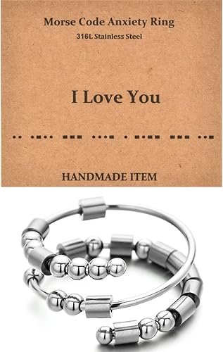 Morse Code Rings for Women, Stainless Steel Spinner Ring Fidget Rings for Anxiety Ring Morse Code Rings Inspirational Gifts Jewelry Women Birthday