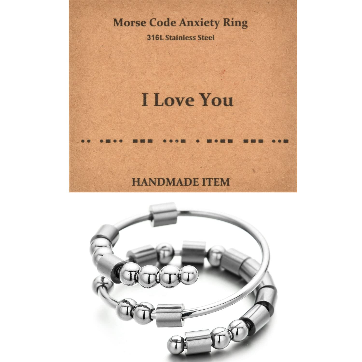 GOGOEYMorse Code Rings for Women, Stainless Steel Spinner Ring Fidget Rings for Anxiety Ring Morse Code Rings Inspirational Gifts Jewelry Women Birthday Graduation Gifts for Her Best Friends