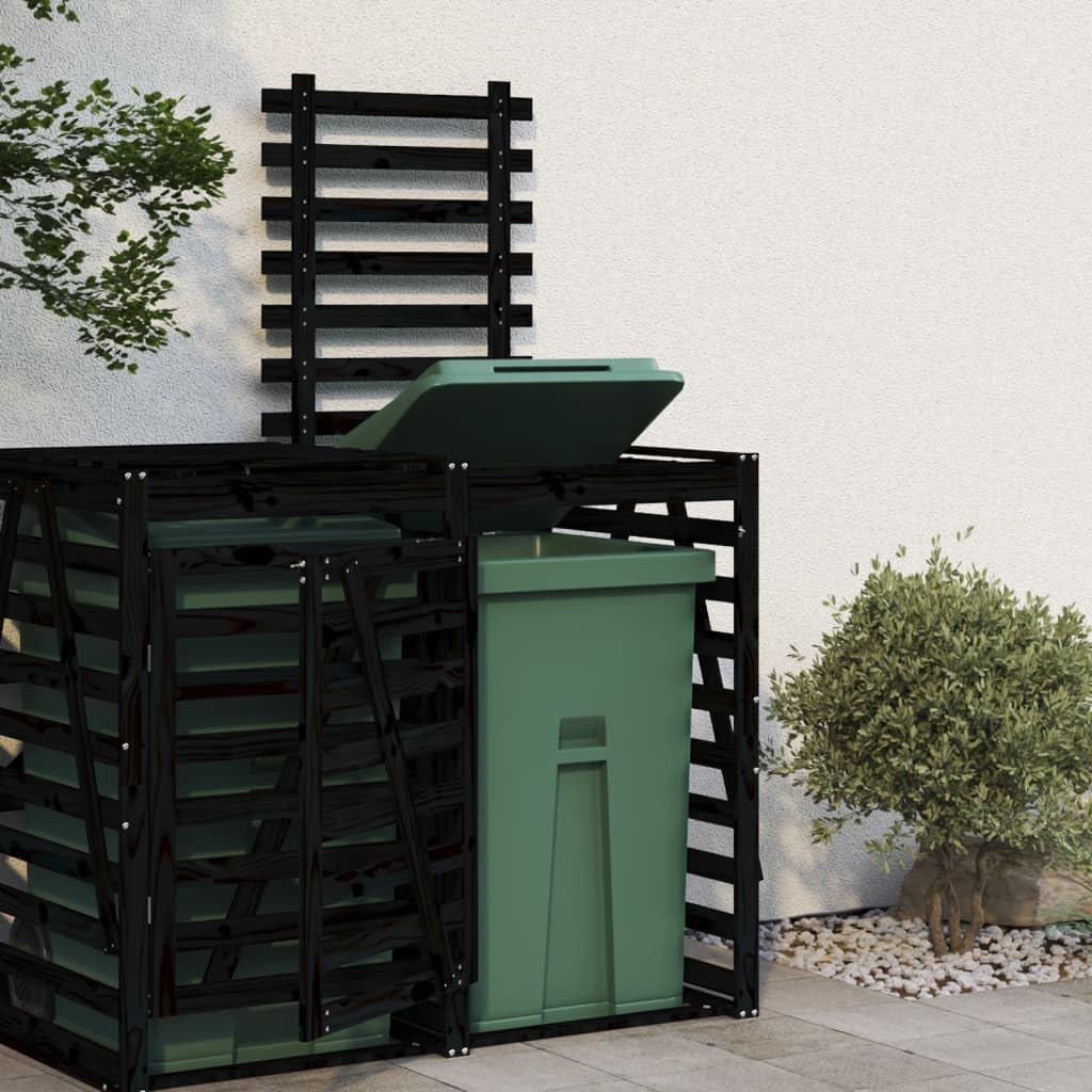 Extension d'abri de Poubelle sur roulettes Noir Bois Massif pin, Abri de Jardin Cache pour poubelles, Conteneur d'extérieur Coffre de Rangement