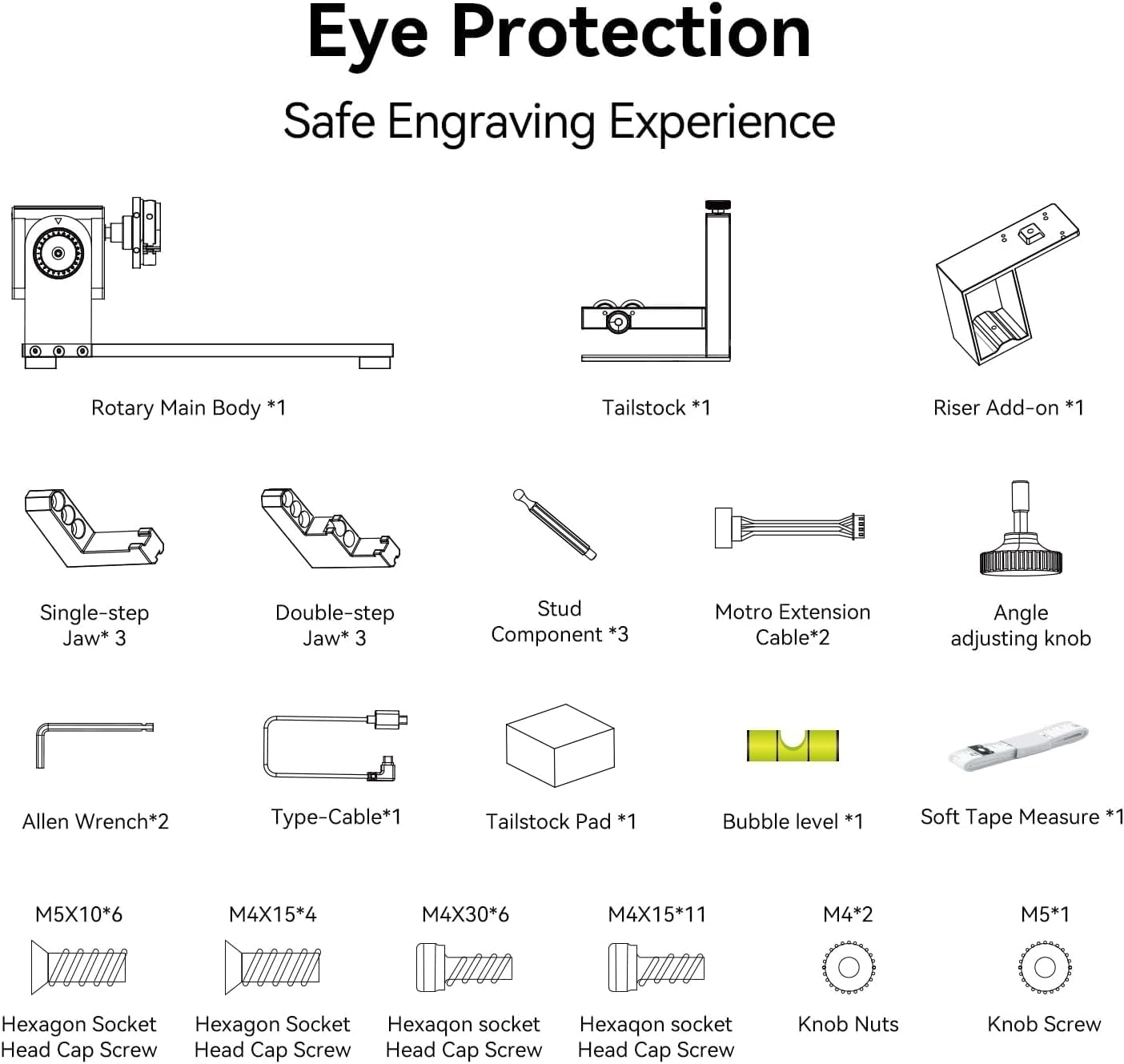 Longer Rotary Extension for Nano Series, Y-axis Rotary Roller for Engraving Cylindrical Objects, Wine Glass, Tumbler Class ii