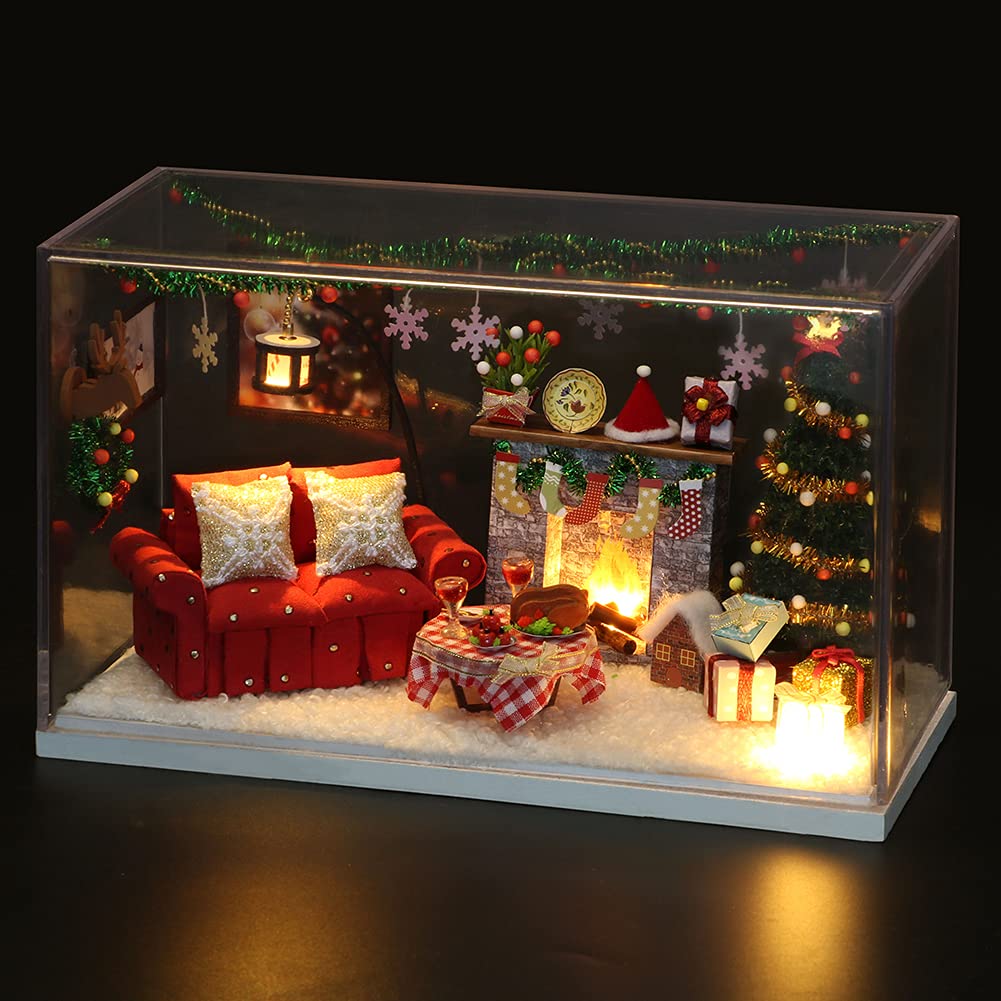 DIY X‘mas Furniture Kit Miniature Dollhouse Wooden Craft House 3D Mini Doll House Puzzle Surprise Home Collection Gift