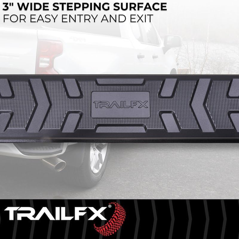 TrailFX Nerf Bar AL4027B, 4-1/2 Inch Hexagonal Straight, with Step Pads, Rocker Panel Mount, Powder Coated, Black, Aluminum, with Plastic End Caps/Bracket Covers, Fits 2025 Toyota 4Runner