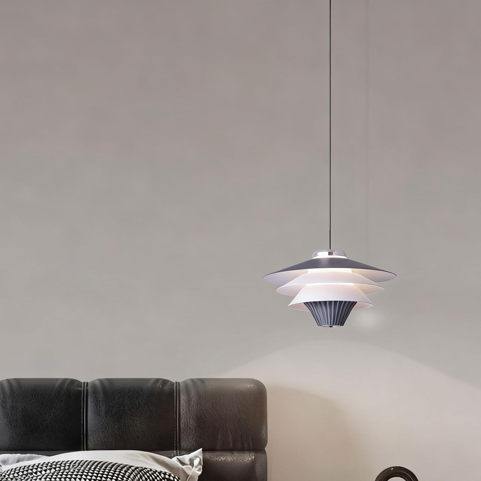 Lampadario a sospensione in ferro nero, creativo, a tre livelli, a forma di ombrello, con LED, protezione per gli occhi, adatto a sale da pranzo e camere da letto.