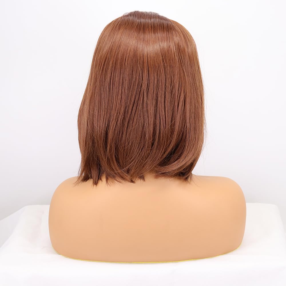 xiweiya Brown Short Wigs Blonde Highlight Brown Hair Synthetic Lace Front Wig Black Brown Color Bob Wig Middle Part Heat Resistant Fiber Hair for Women 14inch - Image 4