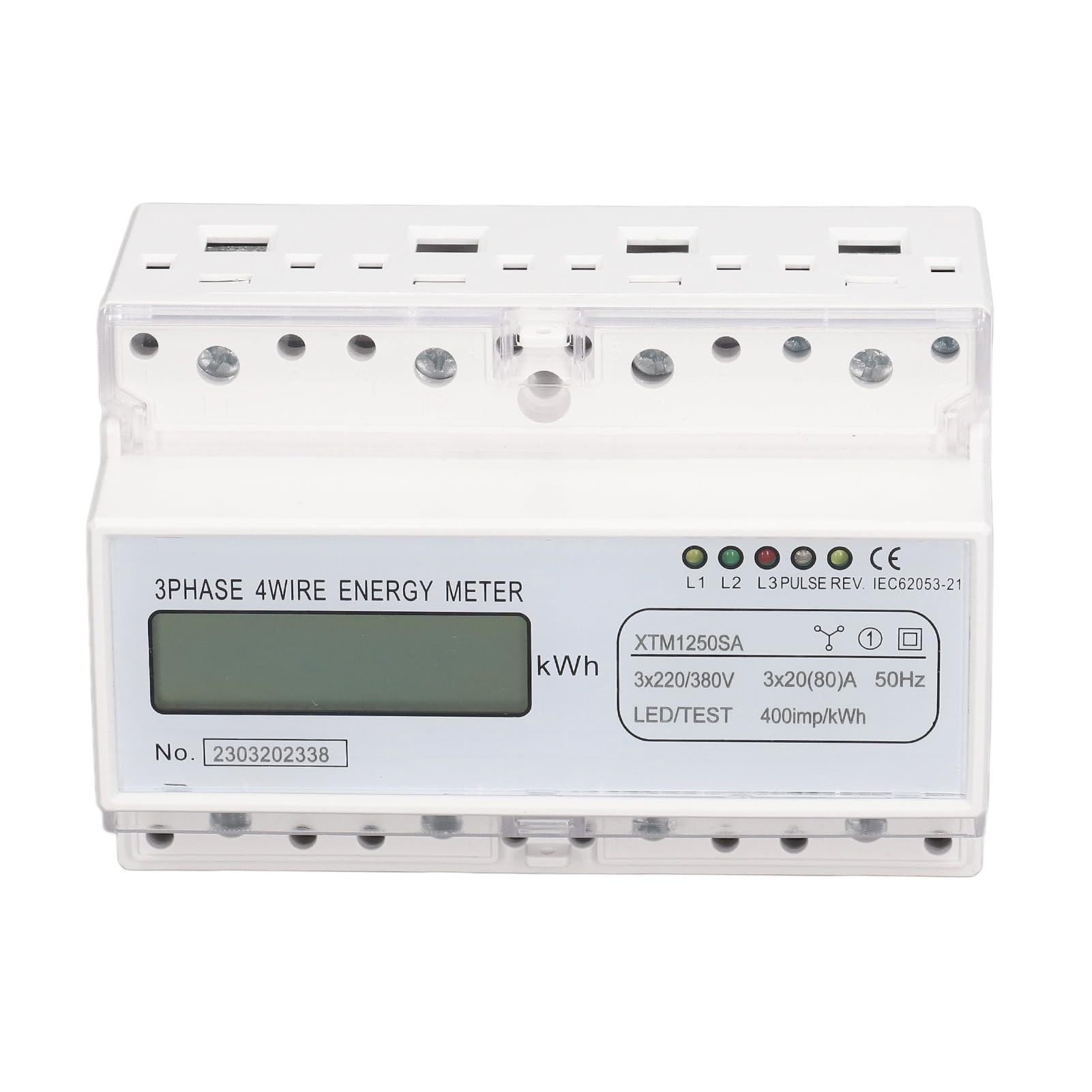 Misuratore di Energia Elettrica 4 Fili 3 Fasi Display LCD a 7 Cifre Monitor di Utilizzo dell'Energia Elettrica in Plastica per la Produzione di Automobili (3x20(80) A)